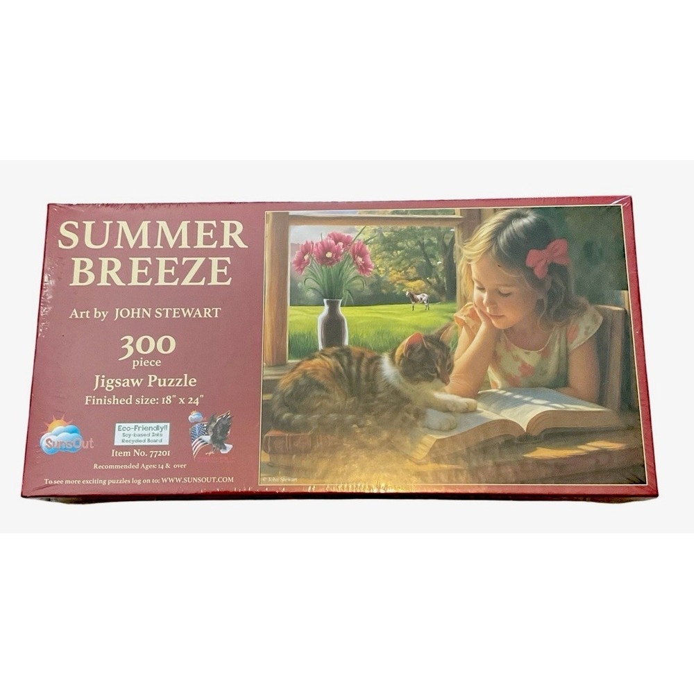 SunsOut Jigsaw Puzzle Summer Breeze  Girl Cat 300 Piece #77201 New Sealed